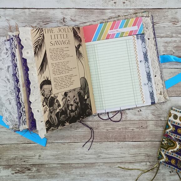 Small Purple & Gold Junk Journal, Handmade Recycled Journal, Chunky Junk Journal - Picture 15 of 16